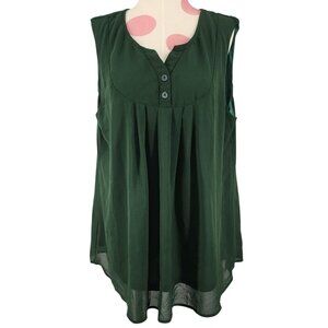 Women's Baikea Dark Green Sleeveless Flowy Blouse Large Tank Top Shirt Pretty